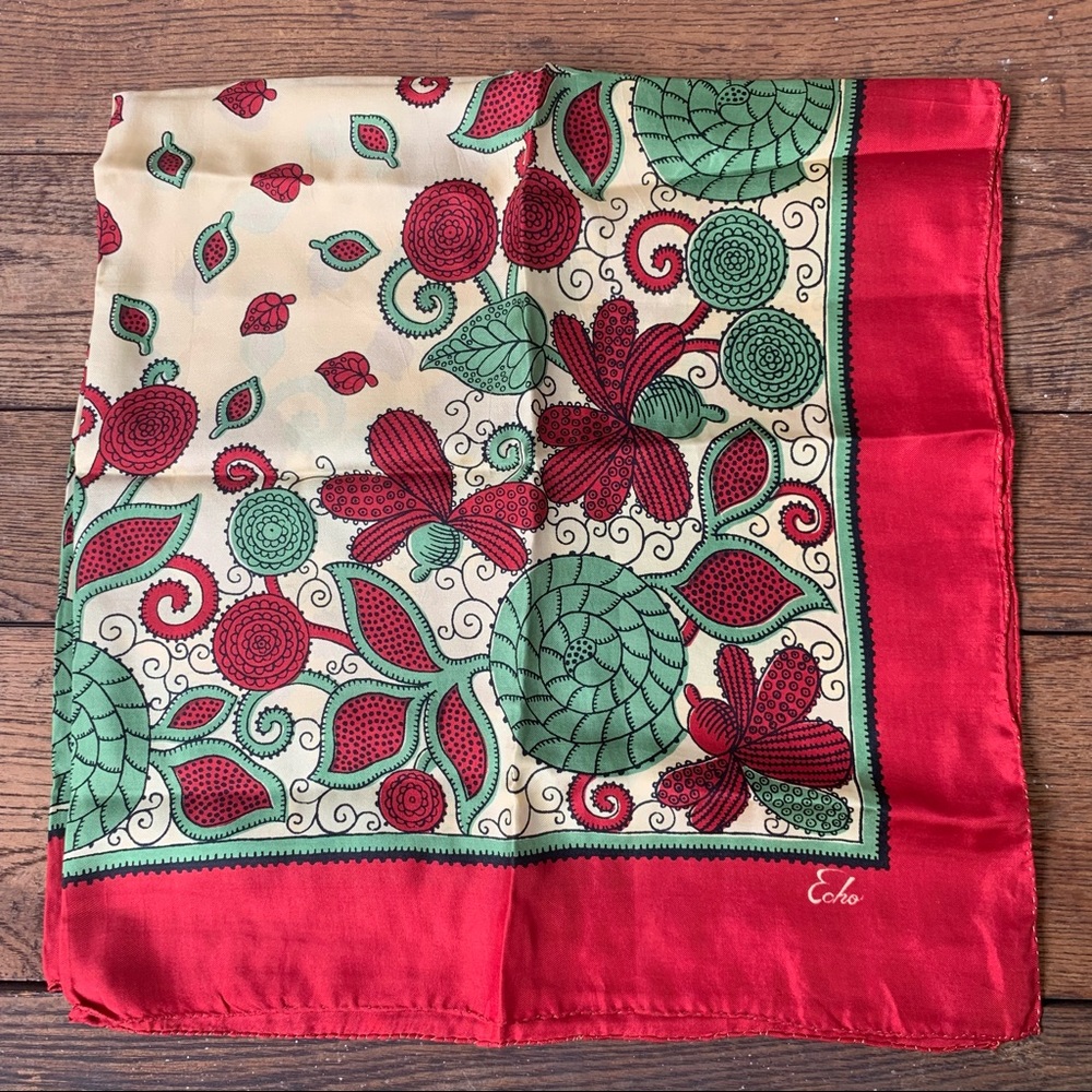 Vintage Echo multicolor cactus flower silk scarf